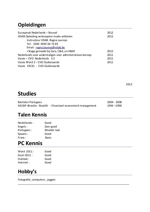 curriculum vitae vdab curriculum vitae vdab